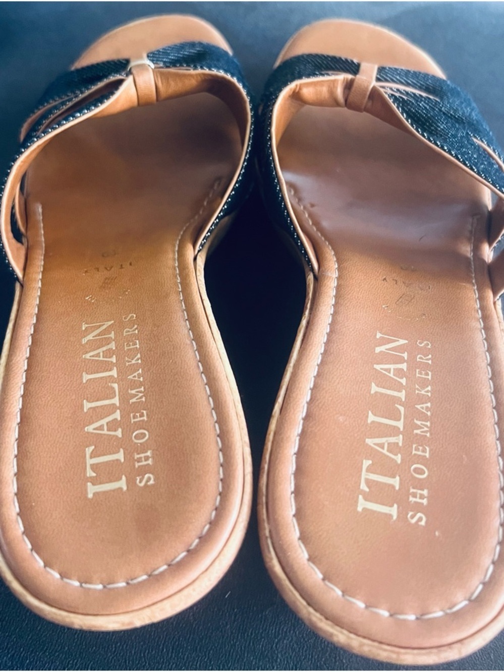 Italian Shoemakers Navy Denim and Tan Wedge Sandals/10 - Picture 4 of 8